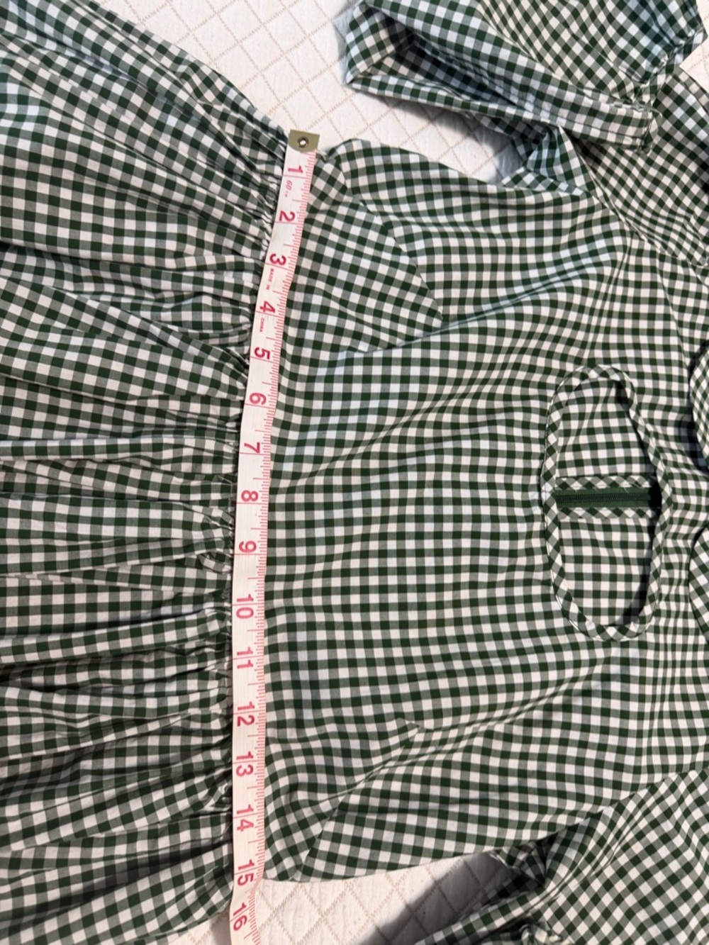 Sandy Liang Gingham Peter Pan Collar Dress with Cut-Out Green White Size 4 - Picture 12 of 16